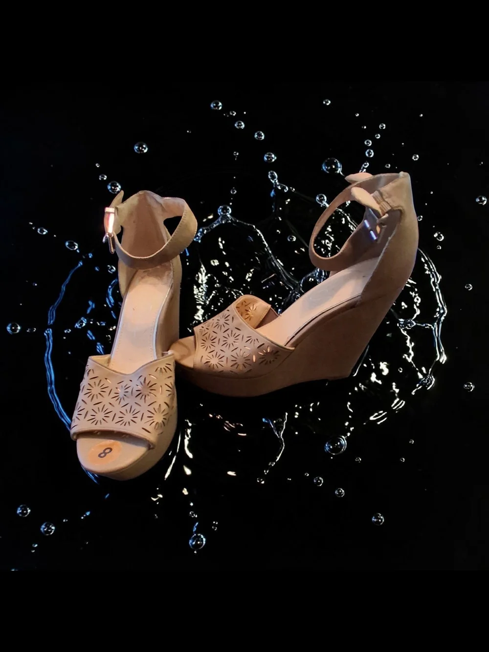 Jessica Simpson tan wedge sandal laser-cut pattern ankle strap Women's Shoe Sz 8